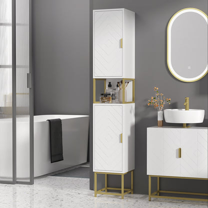 Badkamerkast – Badkamermeubel – Kolomkast – Opbergkast – Wastafelonderkast – Compact Design – MDF Met Gouden Metalen Pootjes