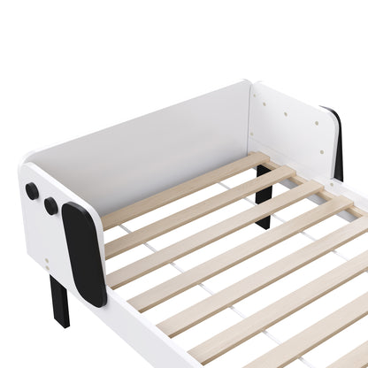 Eenpersoonsbed – Kinderbed – Jongensbed – Meisjesbed – Enkelbed – Compact Design – Massief Dennenhout – 90x200 cm – Hondenkop Hoofdbord – Orthopedische Lattenbodem – Wit