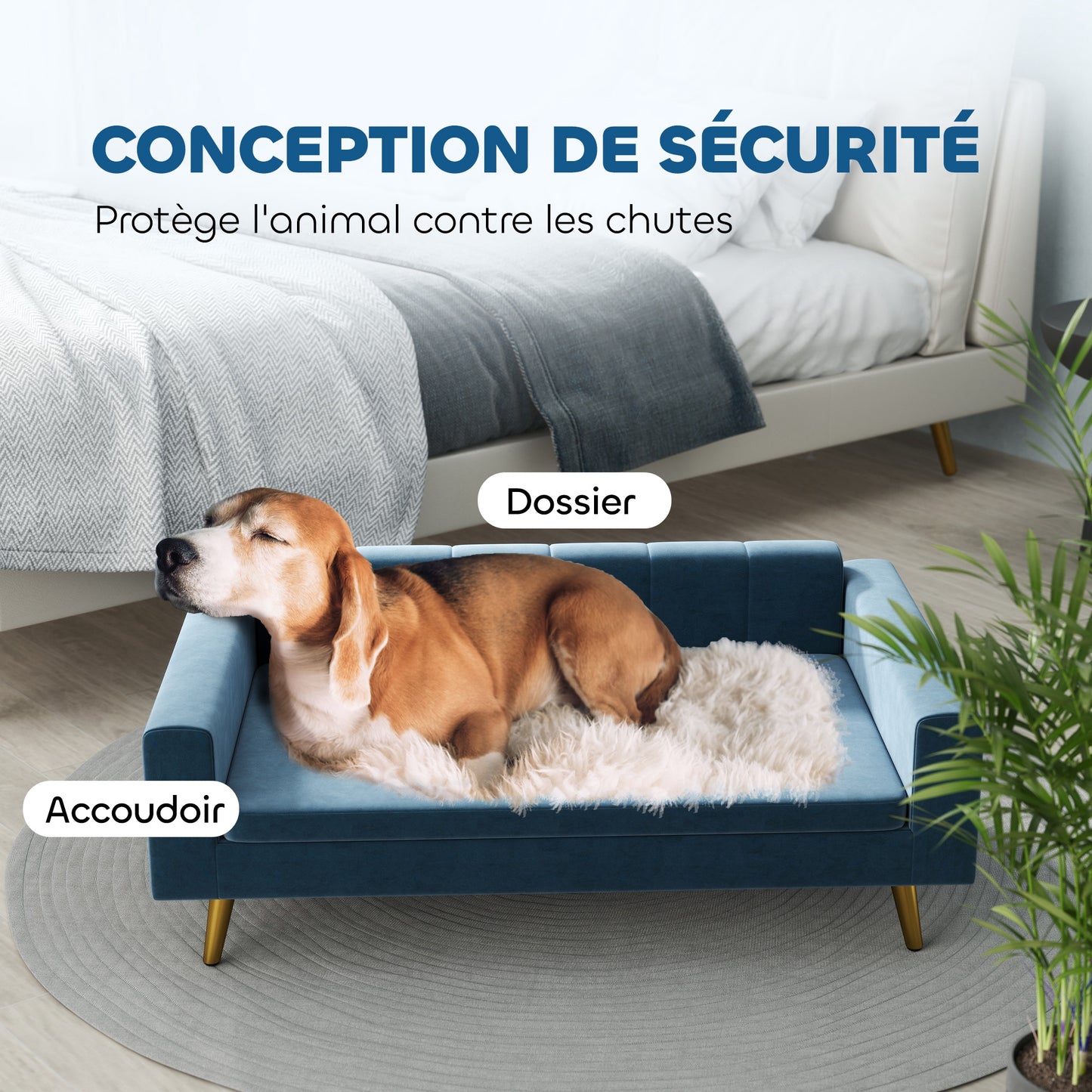 Hondenmand – Hondensofa – Hondenbed – Donutmand – Dierenmand – Velvet Bekleding – Roestvrijstalen Poten – 94x59,5x31,5 cm – Blauw