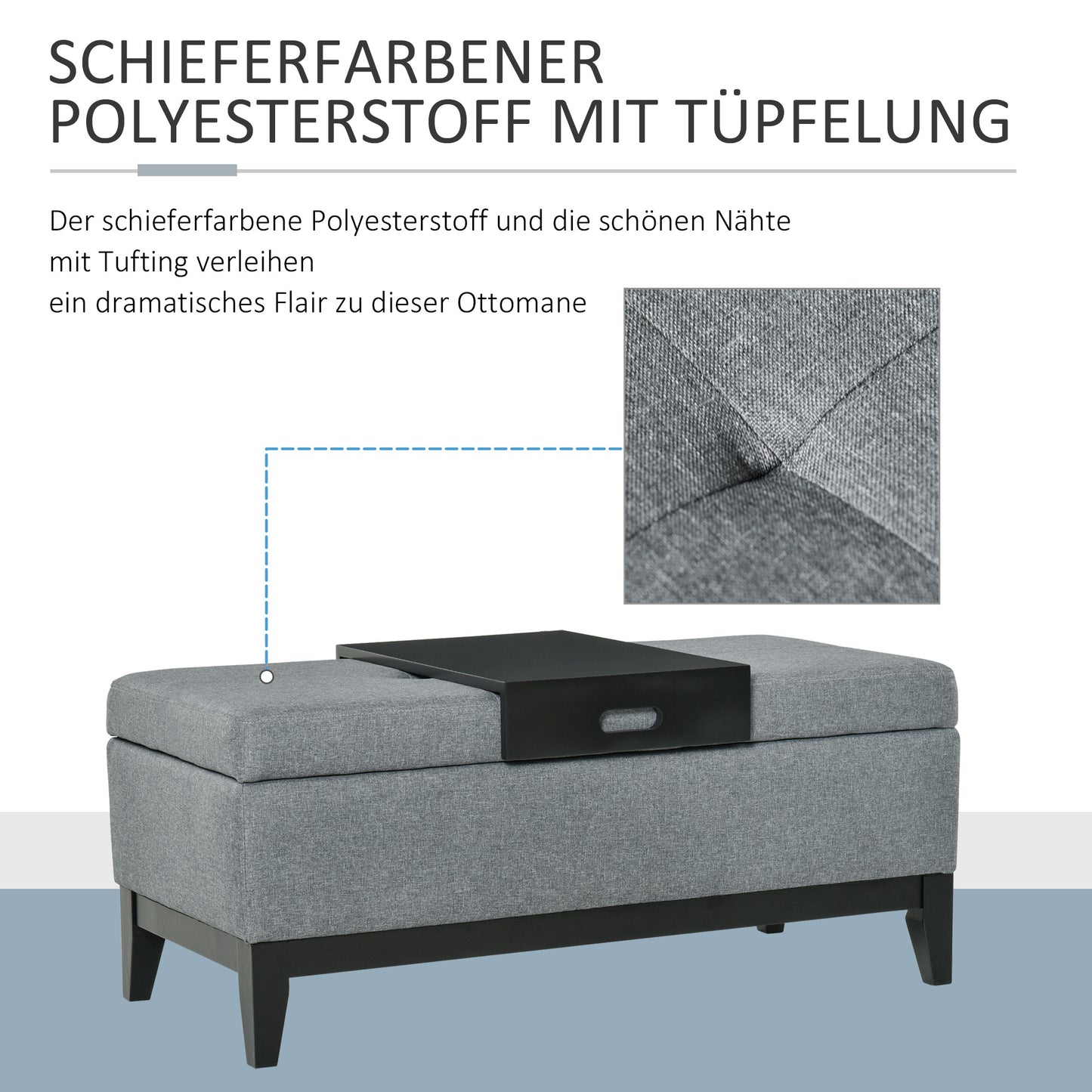 Opbergbank – Zitbank – Opbergbox – Poef – Halbank – Donkergrijs Polyester – 107x50x44 cm – Draagvermogen 120 kg