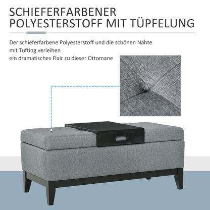Opbergbank – Zitbank – Opbergbox – Poef – Halbank – Donkergrijs Polyester – 107x50x44 cm – Draagvermogen 120 kg