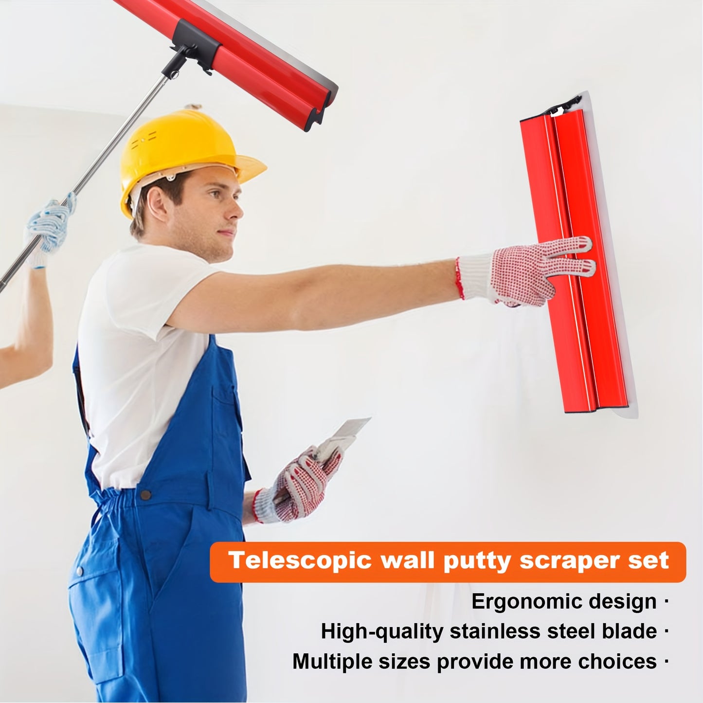 Plamuurmes – Plamuurspatel – Spatel – Kitmes – Schraper – Verstelbare Lengte 86-206 cm – Quick-Change Roestvrijstalen Messen – Rood