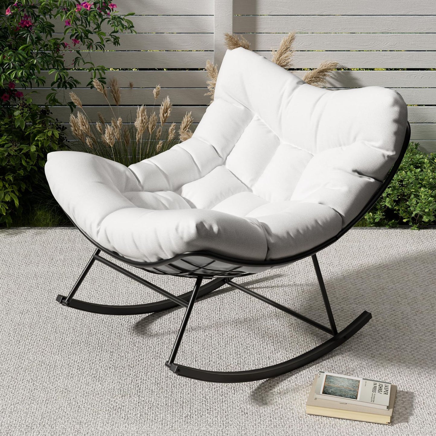 Schommelstoel – Hangstoel – Schommelzetel – Eierstoel – Schommelzitje – Wit Ei-vormig Design – Houten Frame & Oliegewreven Afwerking