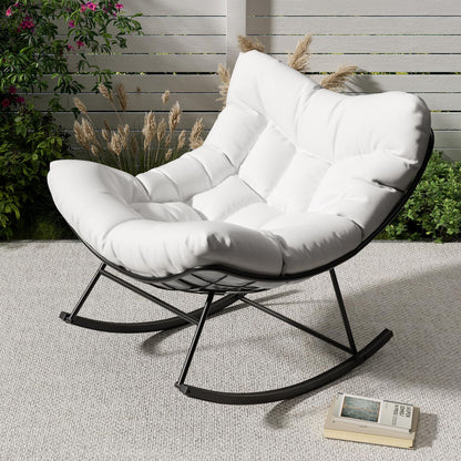 Schommelstoel – Hangstoel – Schommelzetel – Eierstoel – Schommelzitje – Wit Ei-vormig Design – Houten Frame & Oliegewreven Afwerking