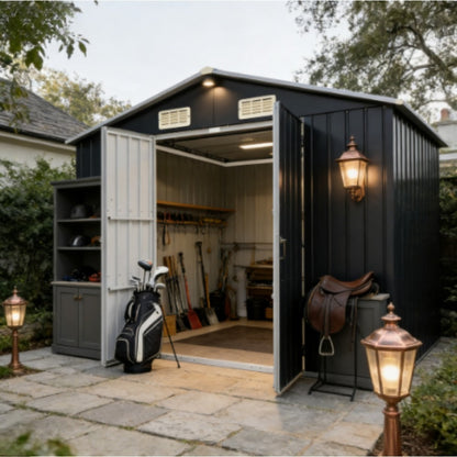 Tuinberging – Tuinschuur – Tuinhuis – Berging – Opslagunit – Gegalvaniseerd Staal – Compact 205x129x183 cm – Dubbele Schuifdeuren – Ventilatieluiken – Antraciet