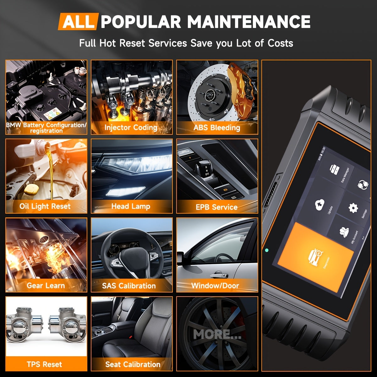 OBD2 Scanner – Autodiagnose Apparaat – Foutcode Lezer – Auto Scanner – Diagnosetool – 4-Systeem Diagnose ABS, Motor, Airbag, Transmissie – 6,2 Inch Kleurenscherm, 7 Onderhoudsfuncties