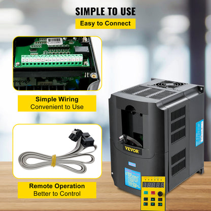 Frequentieomvormer – Frequentieregelaar – VFD – Motorregelaar – Snelheidsregelaar – 220V AC 4 kW – 1- of 3-fase Ingang