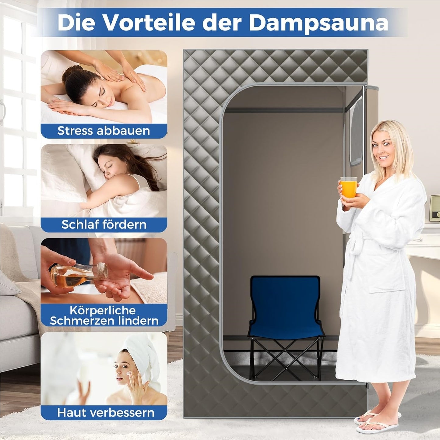 Home Steam Sauna, Full Body Sauna Box with 3-Liter Steam Generator, Remote Control, Foot Massager & Folding Chair, Portable Sauna Tent 91 x 91 x 183 cm (Gray)