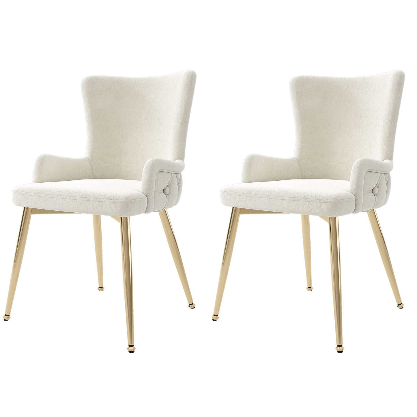 Eetkamerstoel – Kuipstoel – Keukenstoel – Stoel – Zitmeubel – Velvet Bekleding – Gouden Metalen Poten – Set van 2 – Beige – Memory Foam Zitting