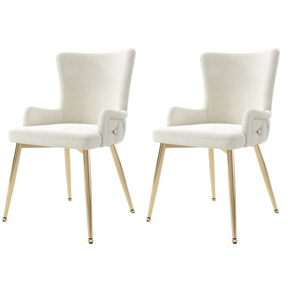 Eetkamerstoel – Kuipstoel – Keukenstoel – Stoel – Zitmeubel – Velvet Bekleding – Gouden Metalen Poten – Set van 2 – Beige – Memory Foam Zitting
