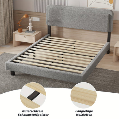 Bedbank – Slaapbank – Bed – 2-Persoonsbed – Bedframe – Fluwelen Bekleding – Modern Asymmetrisch Hoofdeinde – Afmetingen 140x200 cm