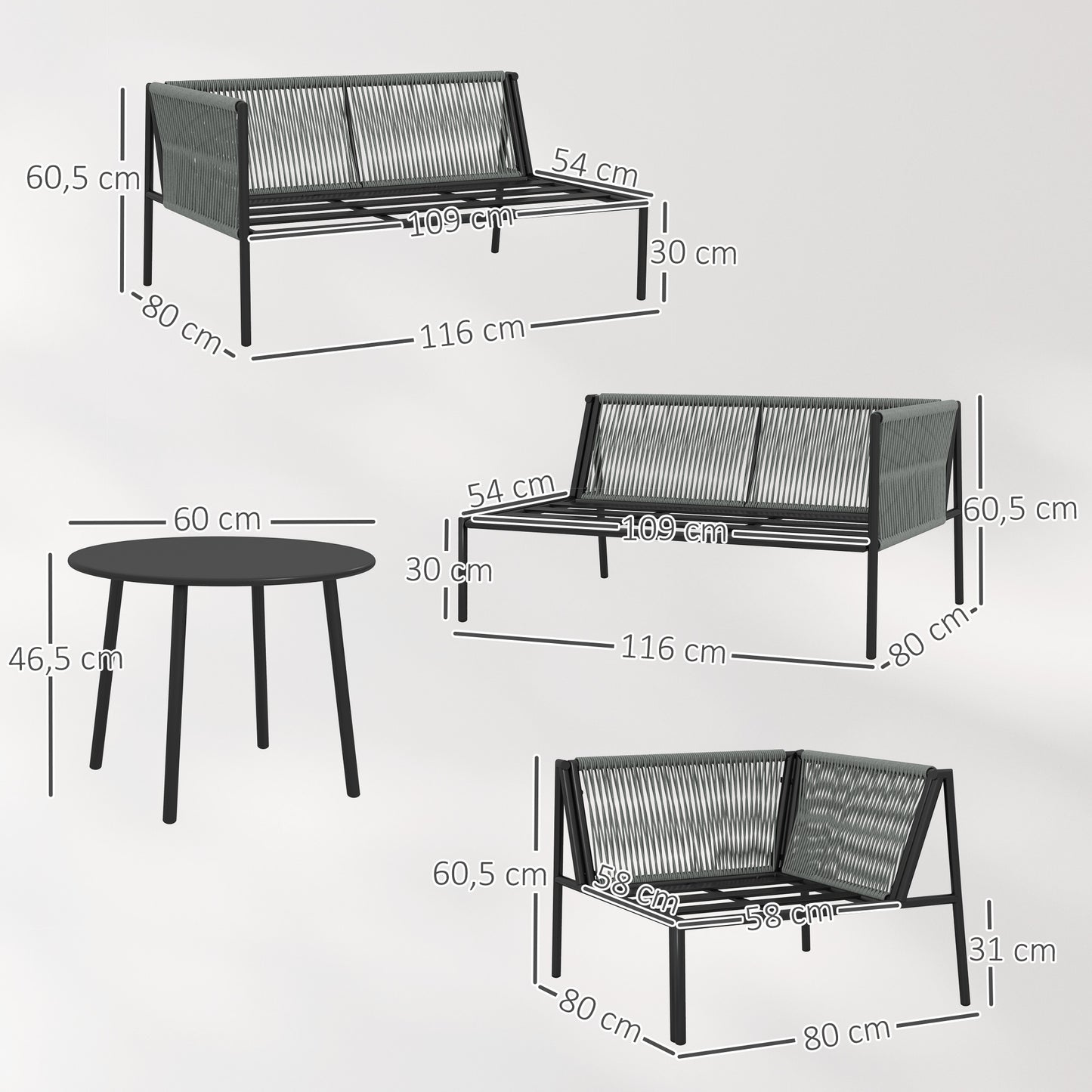 Tuinmeubelen – Loungeset – Garden Set – Buitenmeubels – Balkonmeubelen – 5-Zits – Weerbestendig Stalen Frame – Inclusief Afneembare Kussens – Donkergrijs