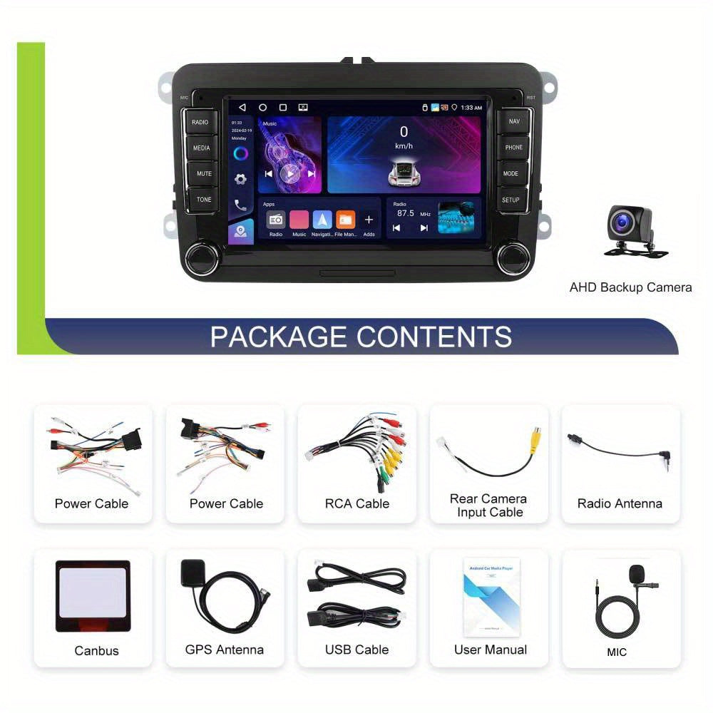 Autostereo Systeem – Autoradio – Multimedia Speler – Navigatie Systeem – Double DIN – 7 Inch Touchscreen – Android 15.0 – Draadloze CarPlay & Achteruitrijcamera