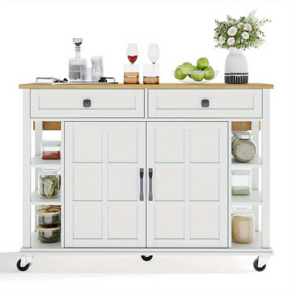 Keukentrolley – Serveerwagen – Keukenrolwagen – Opbergtrolley – Keukenwagen – Uitklapbaar Werkblad – 120 x 65 cm – Met 2 Lades – Met Wieltjes