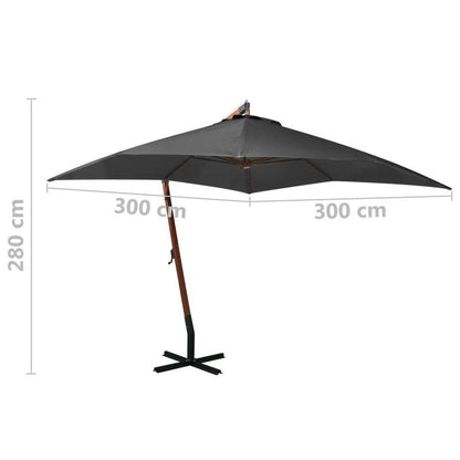 Zwevende Parasol – Hangende Parasol – Balkonparasol – Tuinparasol – 3x3 Meter – Waterbestendig Polyester – Massief Grenenhout