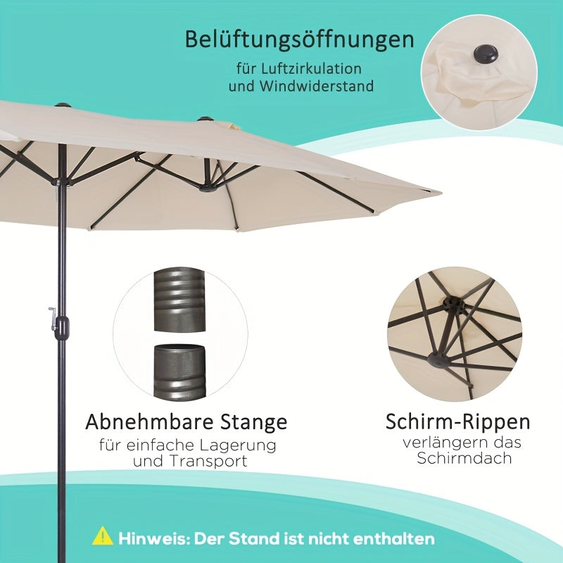 Extra Groot Ovaal Zonnescherm – Parasol – Tuinparasol – Terrasparasol – Balkonparasol – Beige/Wit – Handkurk Bediening – Stevig Aluminium Frame – Groot Doek 455x270x240 cm