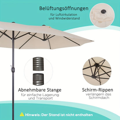Extra Groot Ovaal Zonnescherm – Parasol – Tuinparasol – Terrasparasol – Balkonparasol – Beige/Wit – Handkurk Bediening – Stevig Aluminium Frame – Groot Doek 455x270x240 cm