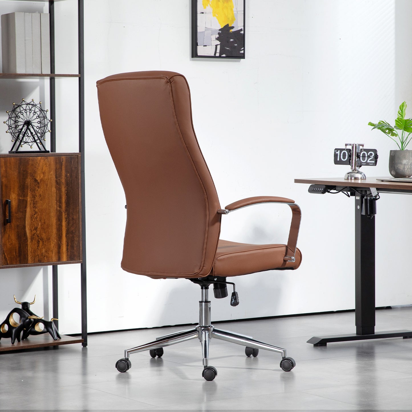 Ergonomische Bureaustoel – Kantoorstoel – Werkstoel – Draaistoel – Computestoel – Verstelbare Hoogte – Kantelfunctie – Hoge Rugleuning – Donkerbruin – Max 120 Kg Belastbaar