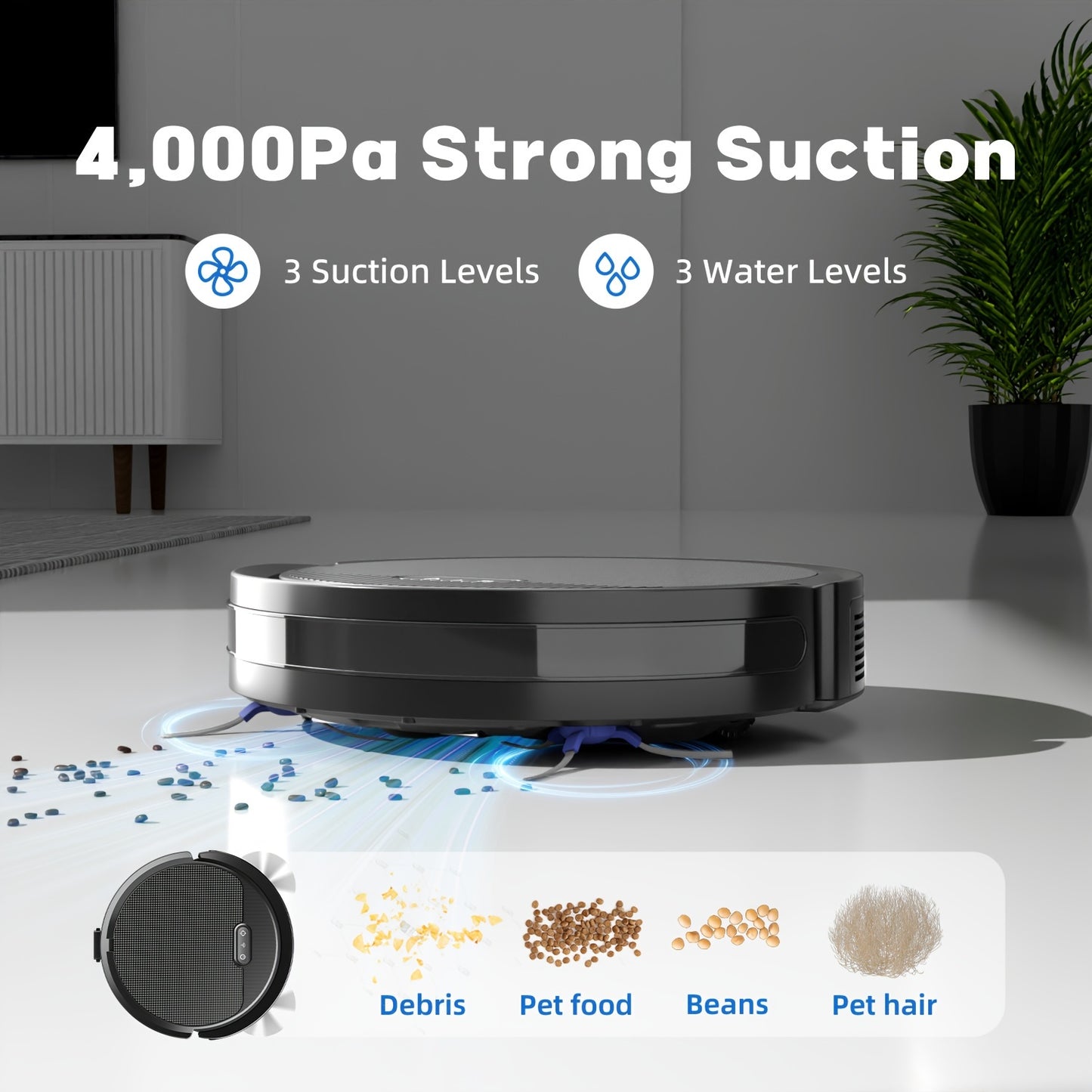 Robotstofzuiger – Stofzuigerrobot – Dweilrobot – Vloerreiniger – Automatische Stofzuiger – 4000Pa Zuigkracht – Ultradun 2,99 cm Design – 120 Minuten Werkduur – Zwart