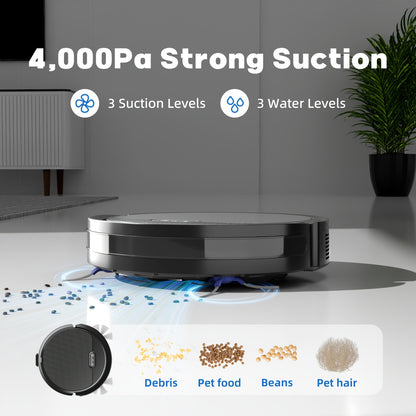 Robotstofzuiger – Stofzuigerrobot – Dweilrobot – Vloerreiniger – Automatische Stofzuiger – 4000Pa Zuigkracht – Ultradun 2,99 cm Design – 120 Minuten Werkduur – Zwart