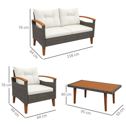 4-delige loungeset – tuinmeubel set – garden sofa – buiten zithoek – terrasset – weerbestendig PE rattan – acaciahouten salontafel