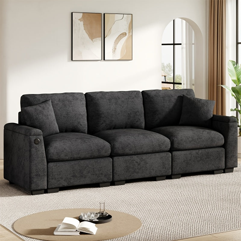 3-Zits Bank – Hoekbank – Slaapbank – Loveseat – Zetel – Inklapbare Tafel – Opbergruimte – Grijs – Ruimtebesparend Ontwerp – Katoen Bamboe Bekleding
