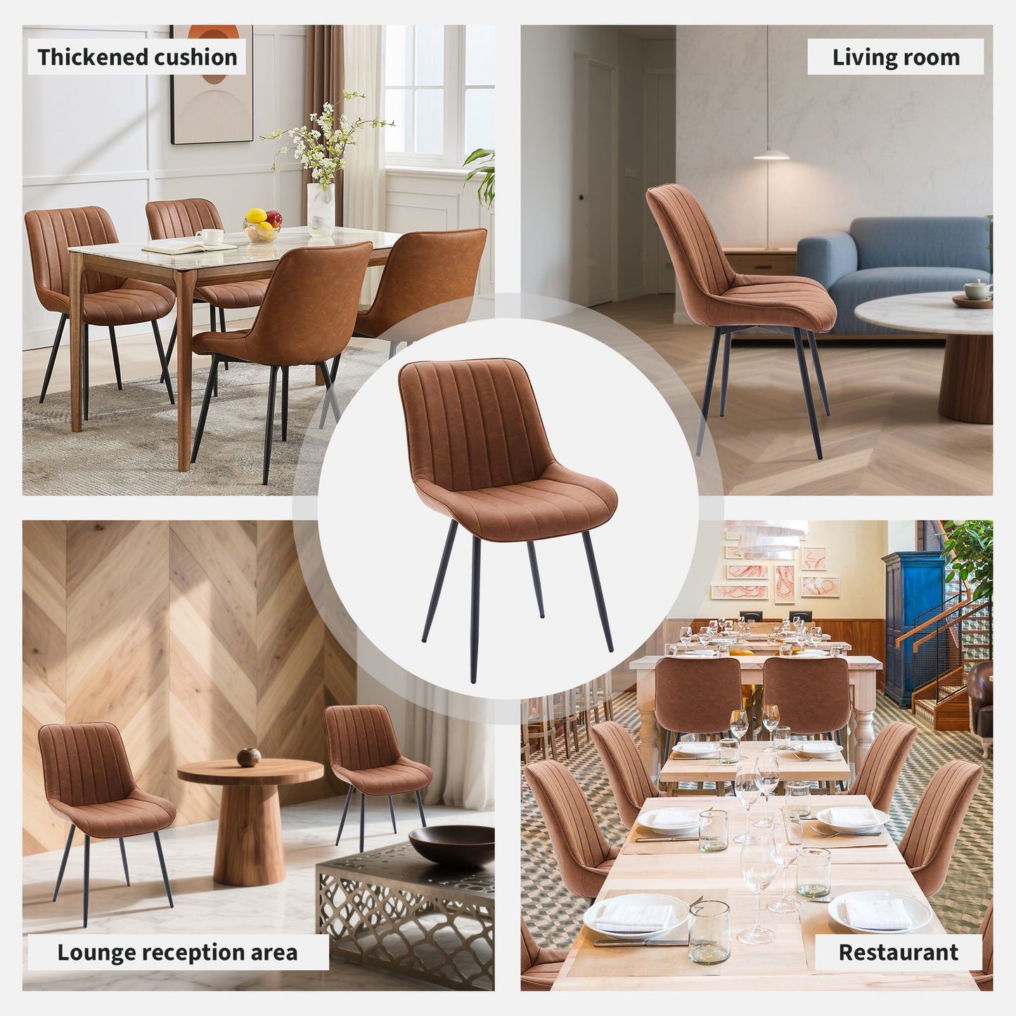 Eetkamerstoelen – Stoelen – Dining Chairs – Keukenstoelen – Café Stoelen – Set Van 2 – Gestoffeerde Zitting – Metalen Frame – Lineaire Rugleuning – Bruin – Makkelijk Schoon Te Maken