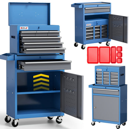 Gereedschapskist – Gereedschapswagen – Gereedschapskoffer – Toolbox – Opbergkist – Koudgewalst Staal – 7 Laden Met Wieltjes En Afneembare Bovenbak