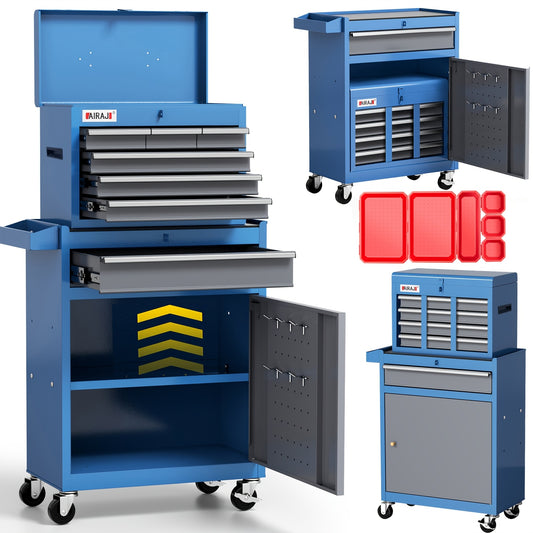 Gereedschapskist – Gereedschapswagen – Gereedschapskoffer – Toolbox – Opbergkist – Koudgewalst Staal – 7 Laden Met Wieltjes En Afneembare Bovenbak