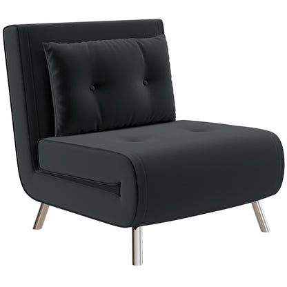 Slaapfauteuil – Relaxstoel – Bedfauteuil – Gastenbed – Velours Fauteuil – Donkergrijs – 3-stand Verstelbare Rugleuning – Compact 77x88x83 cm