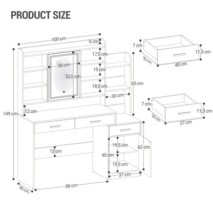 Kaptafel – Make-up Tafel – Cosmeticatafel – Vanity Tafel – Opmaaktafel – Met Spiegel en LED-Verlichting – Ruim Opbergmeubel 130x40x149 cm – MDF en Spaanplaat