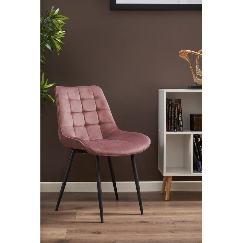 Roze Eetkamerstoel – Velvet Stoel – Vintage Stoel – Armstoel – Woonkamerstoel – Set Van 2 – Fluweelzachte Bekleding – Stevige Metalen Poot