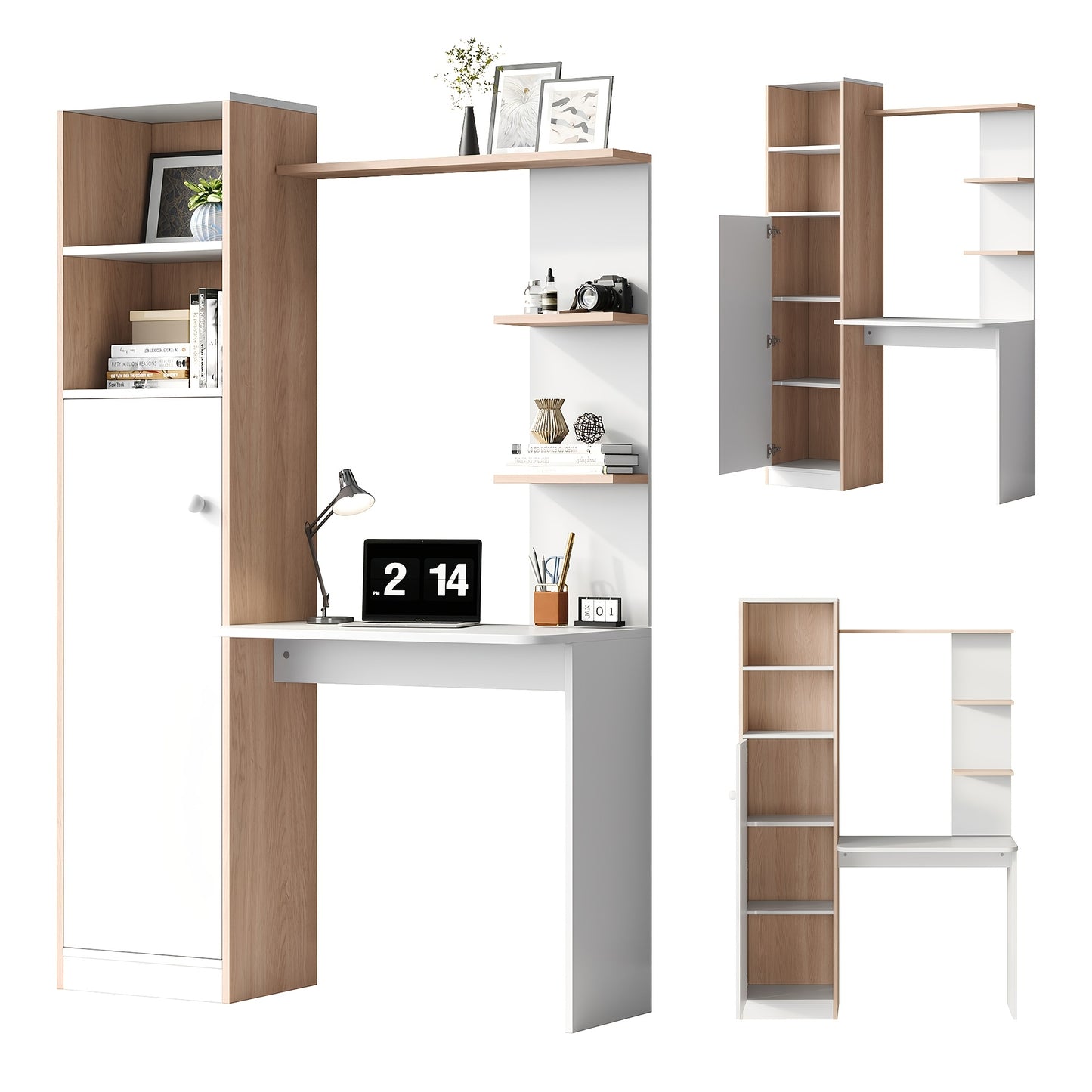 Bureau – Werkplek – Bureautafel – Computerbureau – Kantoormeubel – Metalen Sta Bureau – Met Opbergruimte en Boekenkast – Duurzaam en Ruimtebesparend – Modern Design Zonder Hout