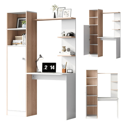 Bureau – Werkplek – Bureautafel – Computerbureau – Kantoormeubel – Metalen Sta Bureau – Met Opbergruimte en Boekenkast – Duurzaam en Ruimtebesparend – Modern Design Zonder Hout