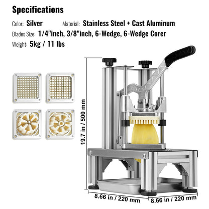 Groentesnijder – Groentesnijmachine – Frietsnijder – Fruit snijder – Dunschiller – 4 Wisselbare Messen – Roestvrijstaal & Aluminium – Ergonomisch Handvat