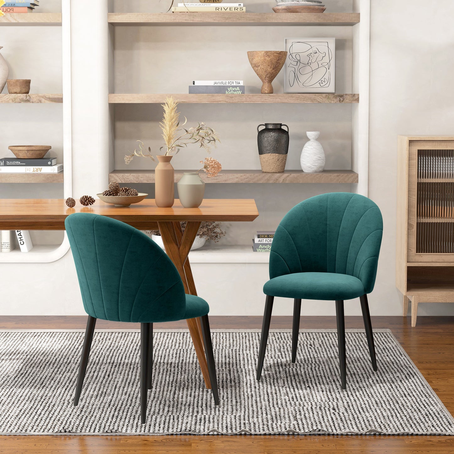 Eetkamerstoel – Stoel – Kuipstoel – Keukenstoel – Bureaustoel – Scandinavisch Design – Velvet Bekleding – Metalen Poot – Set van 2 – 52x54x79 cm – Ergonomische Rugleuning – 120 kg Draagvermogen