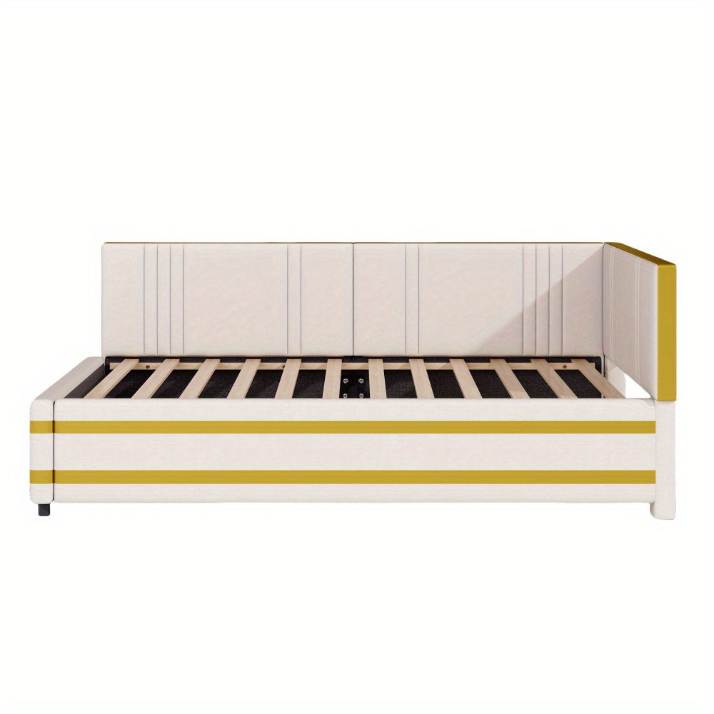 Gestoffeerd Bed – Sofa Bed – Multifunctioneel Bed – Bedbank – Eenpersoonsbed – 90x200 cm – Fluwelen Bekleding – Lattenbodem Voor Comfort - Beige