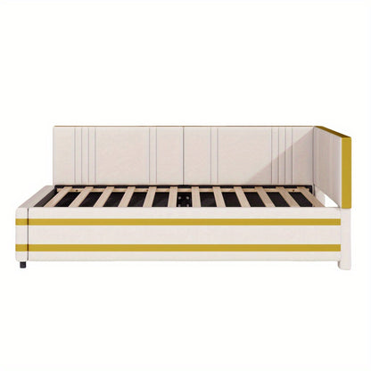 Gestoffeerd Bed – Sofa Bed – Multifunctioneel Bed – Bedbank – Eenpersoonsbed – 90x200 cm – Fluwelen Bekleding – Lattenbodem Voor Comfort - Beige