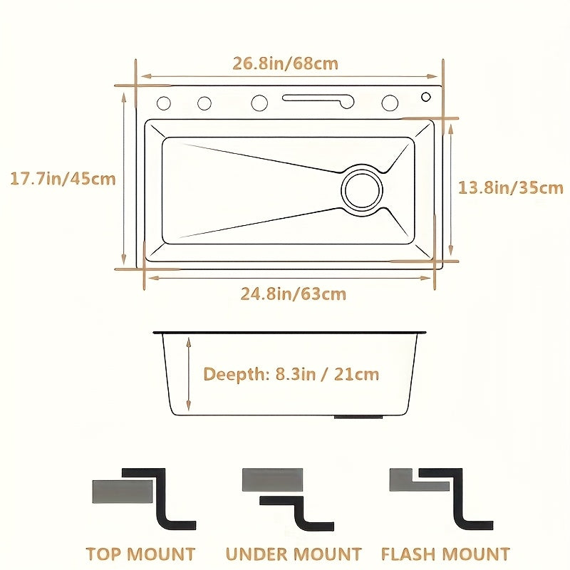 RVS Spoelbak – Keukenspoelbak – Inbouwspoelbak – Enkele Spoelbak – Grote Spoelbak – Nano 304 Coating – 68 x 45 cm – Dik 5,0 mm Roestvrij Staal – Onderbouw Zonder Rand – Rechts Afvoer – Gunmetal Grijs