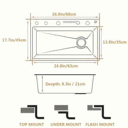 RVS Spoelbak – Keukenspoelbak – Inbouwspoelbak – Enkele Spoelbak – Grote Spoelbak – Nano 304 Coating – 68 x 45 cm – Dik 5,0 mm Roestvrij Staal – Onderbouw Zonder Rand – Rechts Afvoer – Gunmetal Grijs