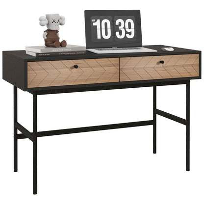 Bureau – Bureautafel – Computertafel – Werktafel – Schrijftafel – Met Twee Laden – Zwart Metalen Frame – 106 x 50 x 77 cm
