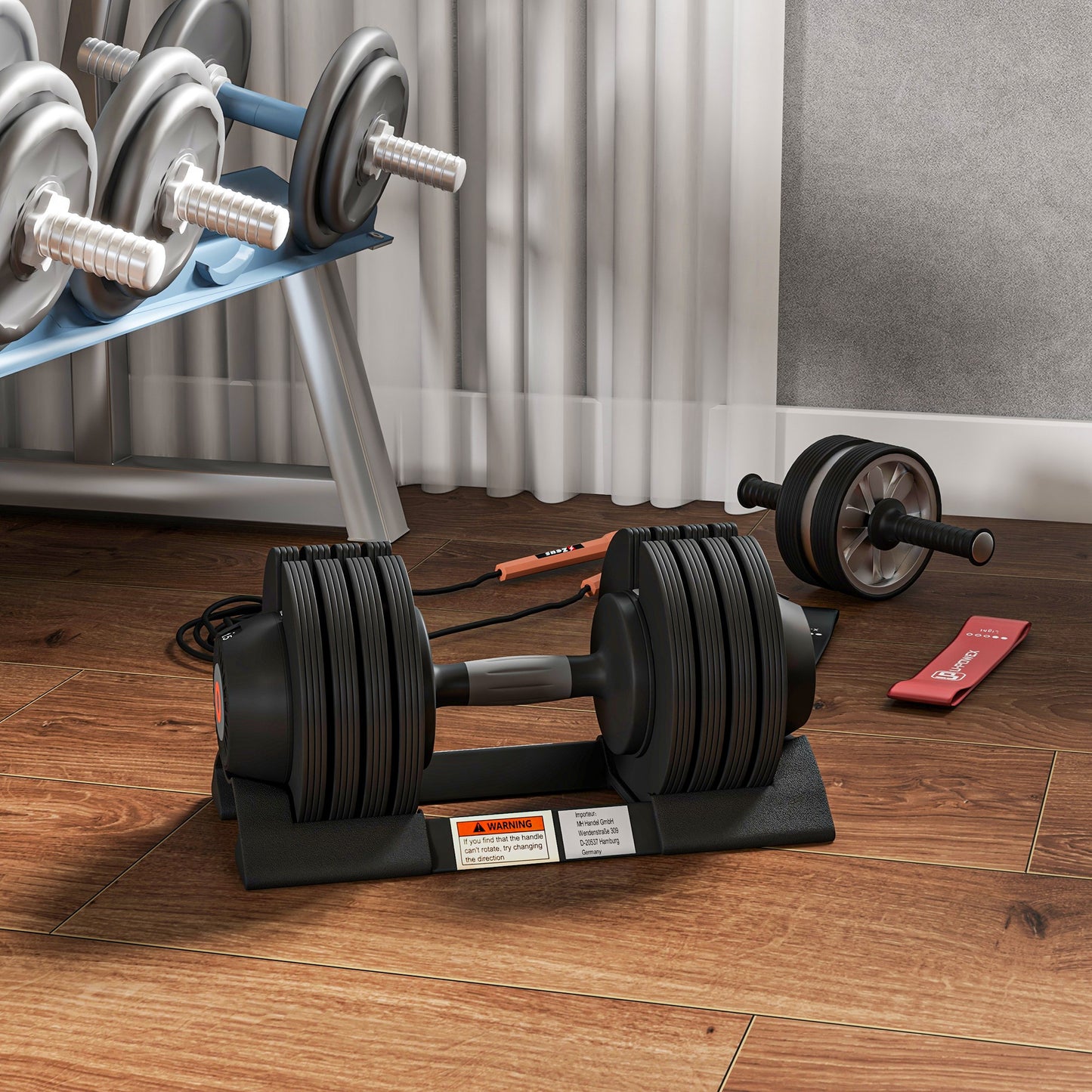 Verstelbare Dumbbell – Halter – Dumbbellset – Fitnessgewicht – Krachttraining – 4 Gewichtsniveaus 6-20 kg – Antislip Handvat & Inclusief Opbergbak – Zwart