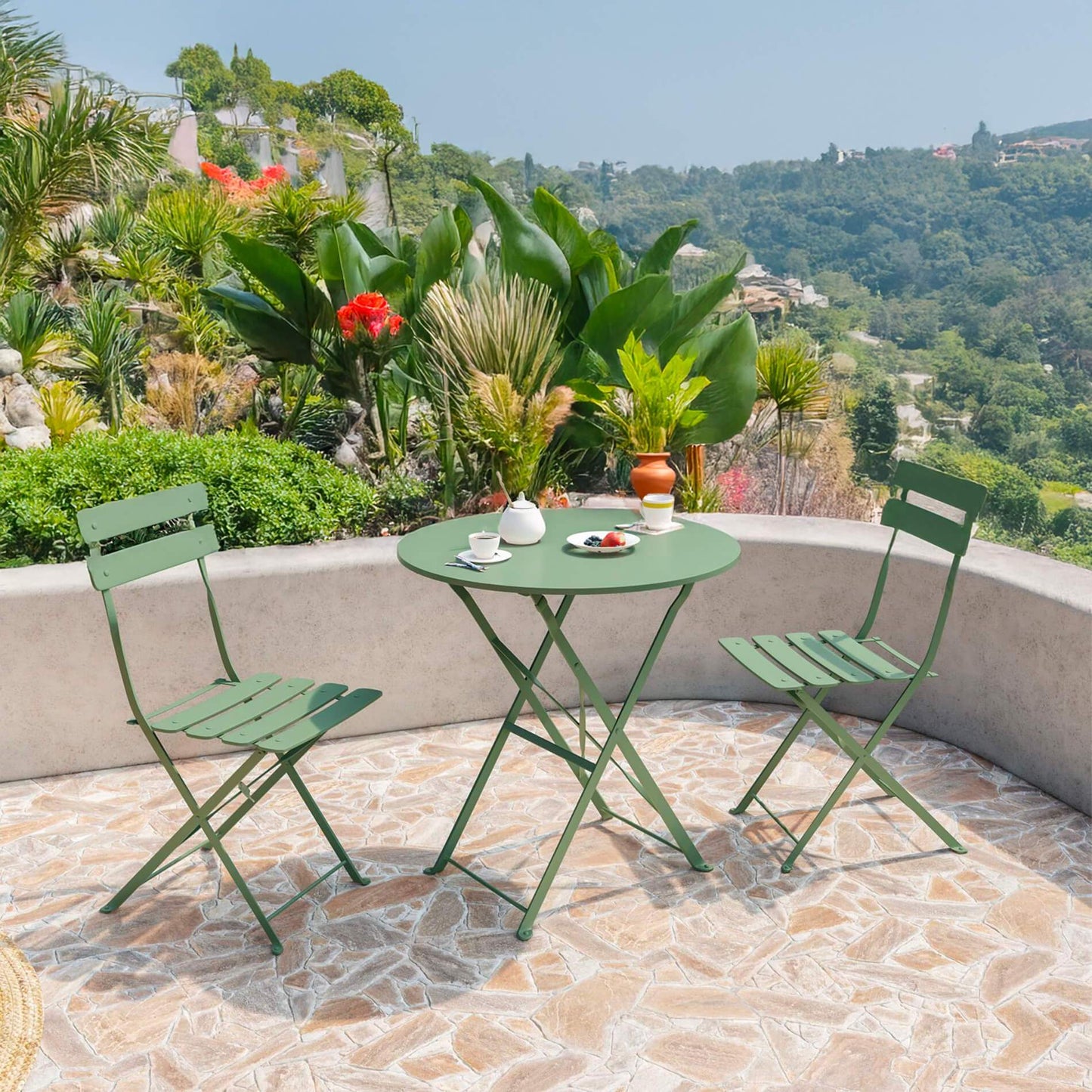 Bistroset – Tuinset – Balkonset – Tuinmeubel – Tuintafelset – Inklapbaar – Gepoedercoat Staal – Compact Design 71x60 cm