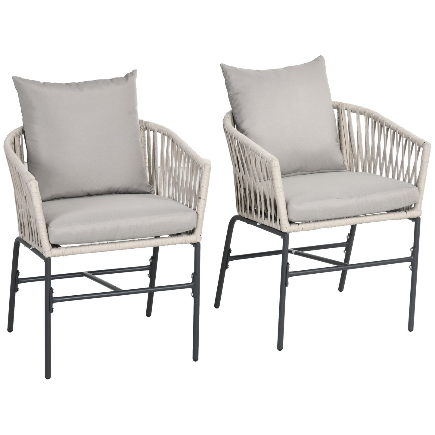 Tuinstoelen – Loungestoelen – Buitenstoelen – Balkonstoelen – Tuinfauteuils – Set van 2 – Metaalframe met PE-touw en Comfortabele Kussens – Maximaal Draagvermogen 120 kg