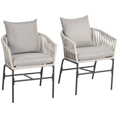 Tuinstoelen – Loungestoelen – Buitenstoelen – Balkonstoelen – Tuinfauteuils – Set van 2 – Metaalframe met PE-touw en Comfortabele Kussens – Maximaal Draagvermogen 120 kg