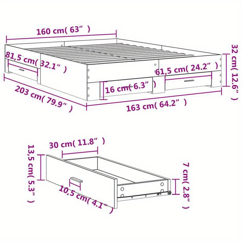Bedkast – Bedframe – Bedombouw – Bedlade – Opbergbed – Wit – 160x200 cm – Massief Hout – Met Opbergladen