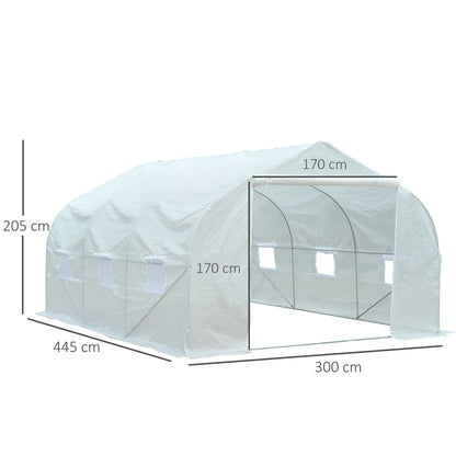 Kas – Tuinkas – Tunnelkas – Kweekkas – Serre – Stevig Gegalvaniseerd Stalen Frame – Waterdichte UV-bestendige PE-Folie 140 g/m² – Afm. 4,5 x 3 x 2 m – 6 Oprolbare Ramen Met Muskietennet – Witte Variant