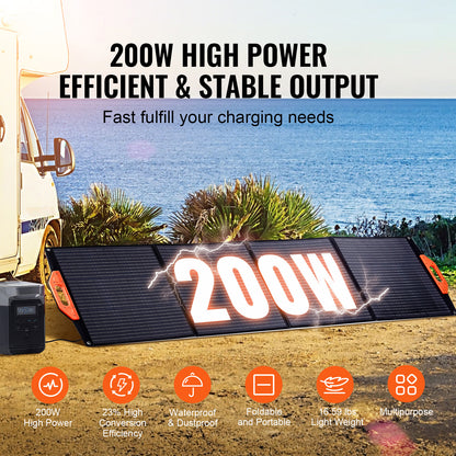Draagbaar Zonnepaneel – Mobiel Zonnepaneel – Opvouwbaar Zonnepaneel – Solar Paneel – 200W Vermogen – Monokristallijn – Weerbestendig - QUORE