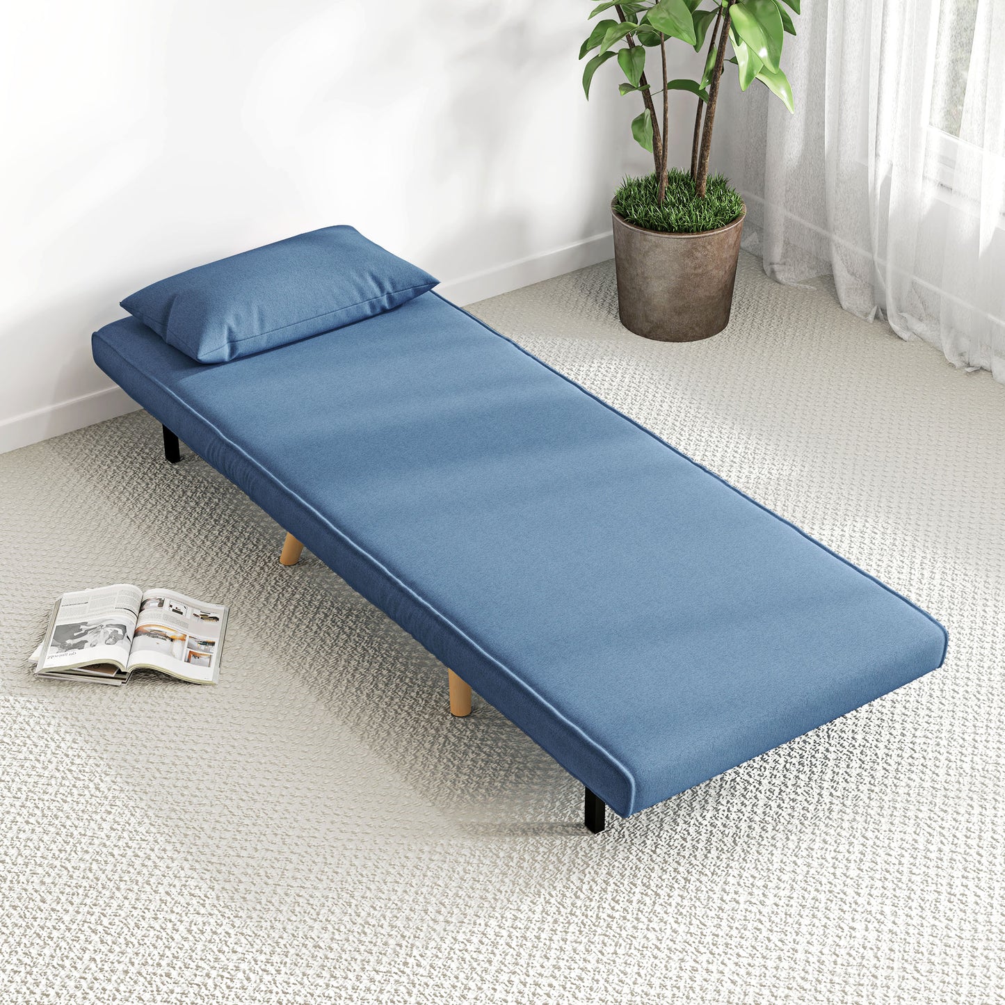 3-in-1 Fauteuil – Slaapstoel – Relaxstoel – Zetel – Loungestoel – Verstelbare Rugleuning 5 standen – Ademend Linnenstof Blauw