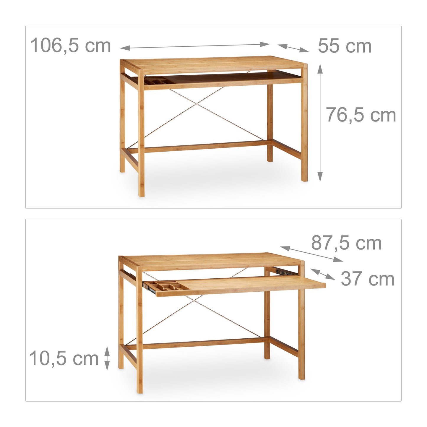 Computer Desk in Natural - (W)106.5 x (H)76.5 x (D)55.5cm